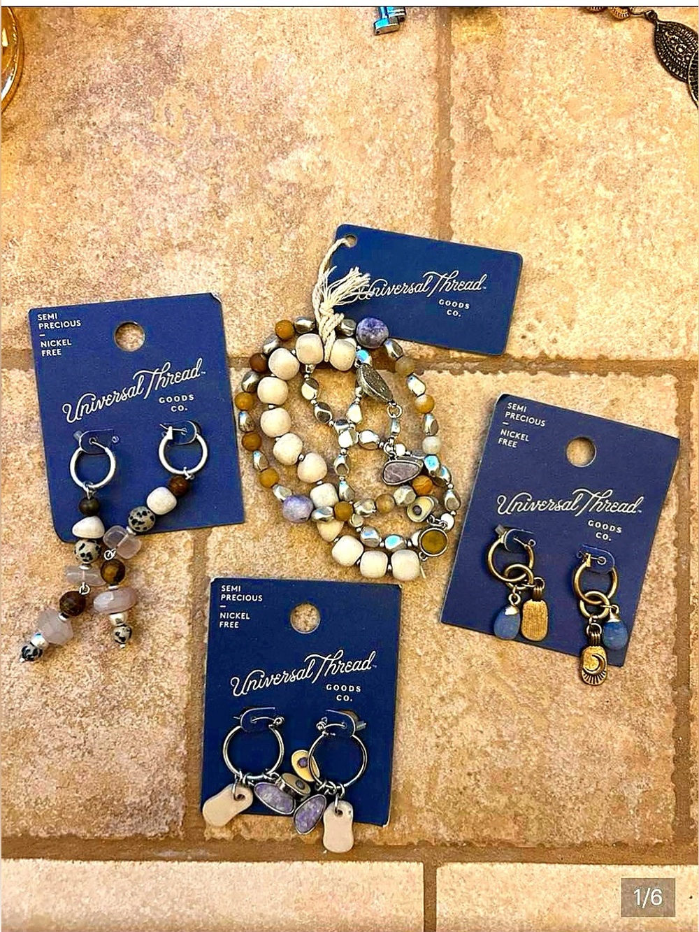 NWT Universal Thread Cream, Silver & Light Brown Beaded Bracelet Set